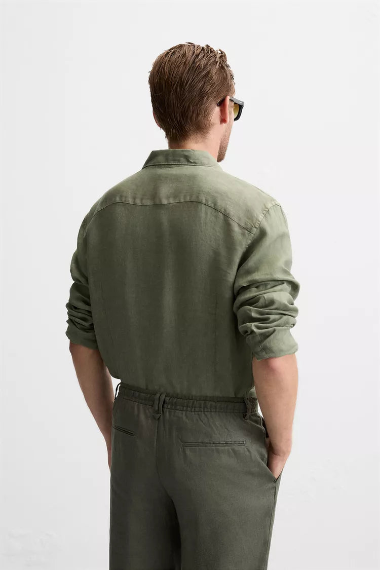 CHEMISE 100% LIN VERT DELAVÉ