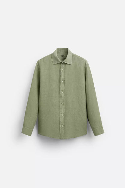 CHEMISE 100% LIN VERT DELAVÉ