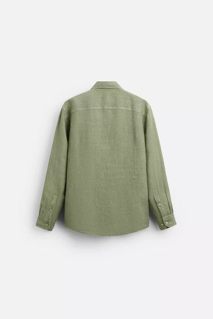 CHEMISE 100% LIN VERT DELAVÉ