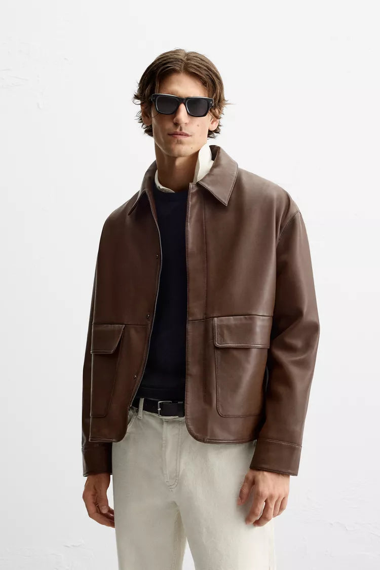 Blouson en cuir avec poches